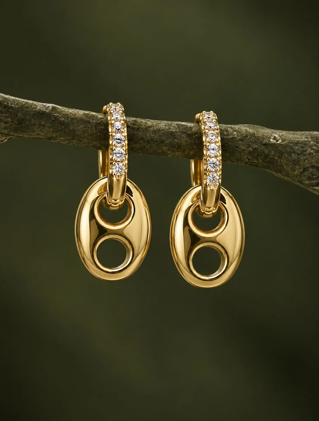 Taşlı Halkalı Çift Boşluklu Oval Sallantılı Küpe görseli 1